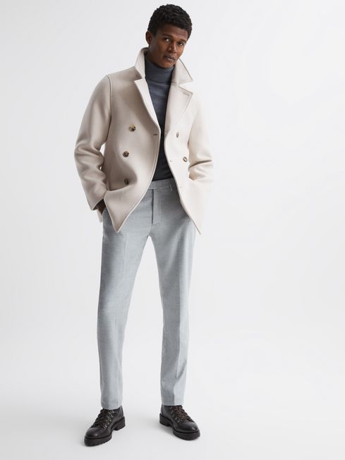 Reiss Ivory Wind Shearling Mid Length Pea Coat