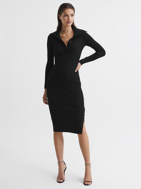 Reiss Maddison Button Collar Bodycon Midi Dress | REISS Rest of Europe