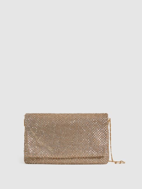 Reiss Gold Charlotte Chainmail Clutch Bag