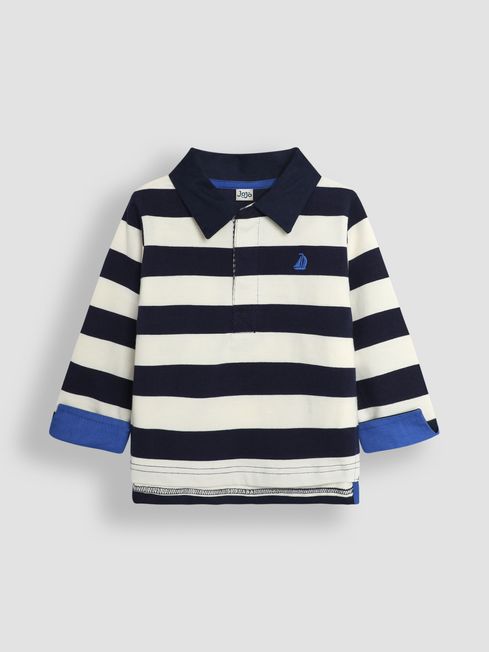 JoJo Maman Bébé Navy Ecru Stripe Navy/Ecru Stripe Classic Stripe Rugby Top