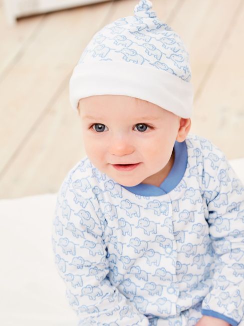 JoJo Maman Bébé Blue Little Elephant Cotton Baby Hat