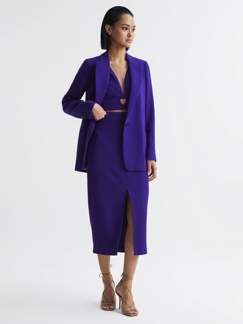 Reiss Purple Ciara Wool Pencil Skirt