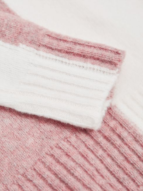 Reiss Pink/White Gaia Senior Colour Block Wool Blend Jumper