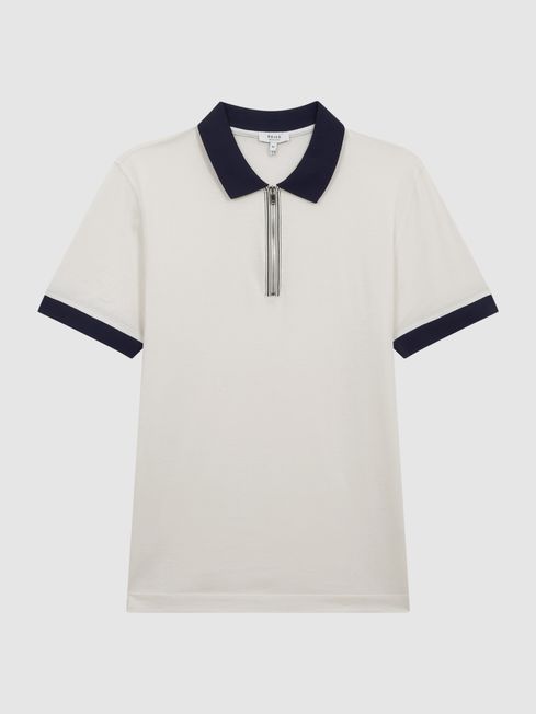 White and navy polo shirt top