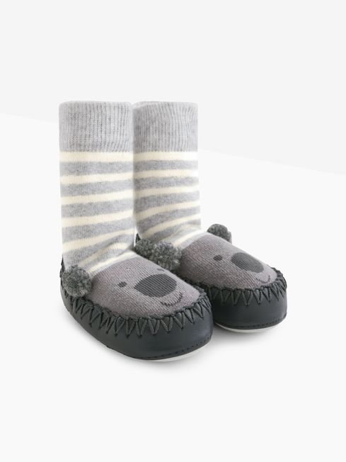 JoJo Maman Bébé Grey Boys' Koala Moccasin Slipper Socks