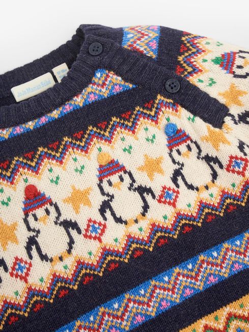 JoJo Maman B b Navy Penguin Fair Isle Jumper