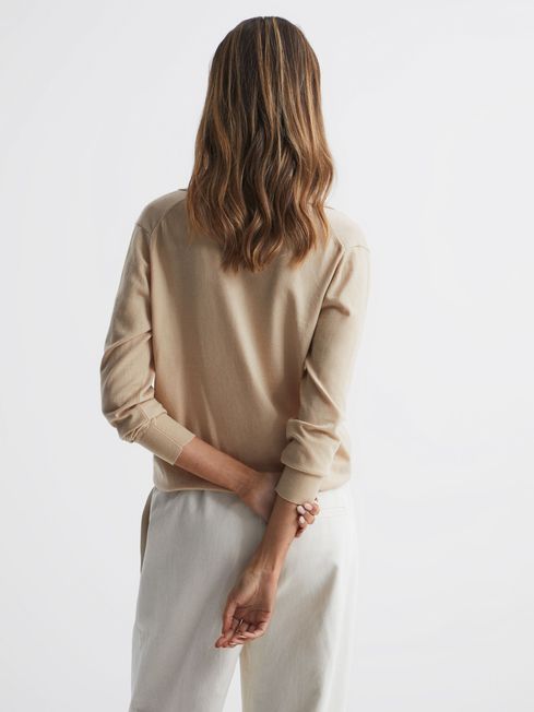 Knitted Collared V-Neck Top in Camel