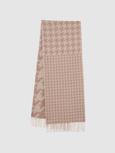 Reiss Neutral Claire Dogtooth Cashmere Blend Scarf