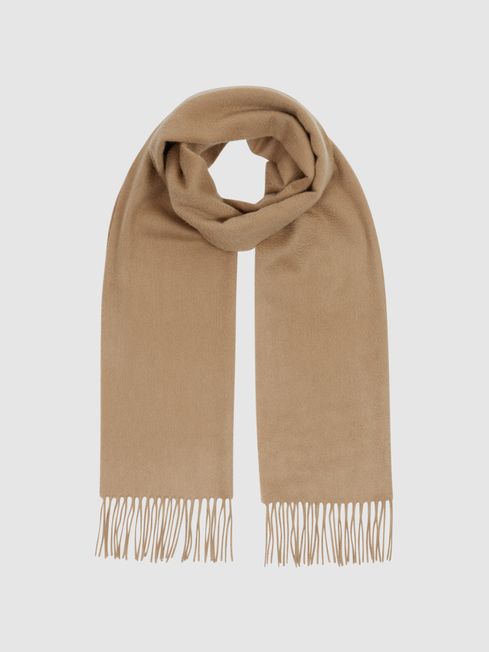 Reiss Camel Cara Fringed Cashmere Scarf