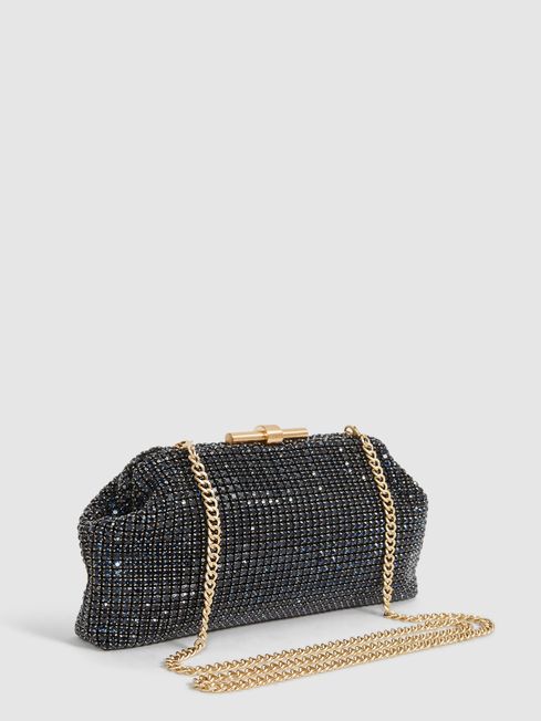 Reiss Navy Adaline Embellished Clutch Bag