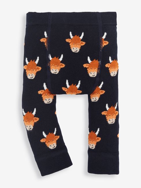 Navy Blue Highland Cow Extra Thick Leggings JoJo Maman Bebe USA