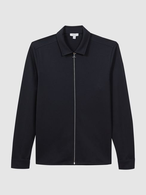 Slim Fit Long Sleeve Zip Through Jacket in Navy REISS USA