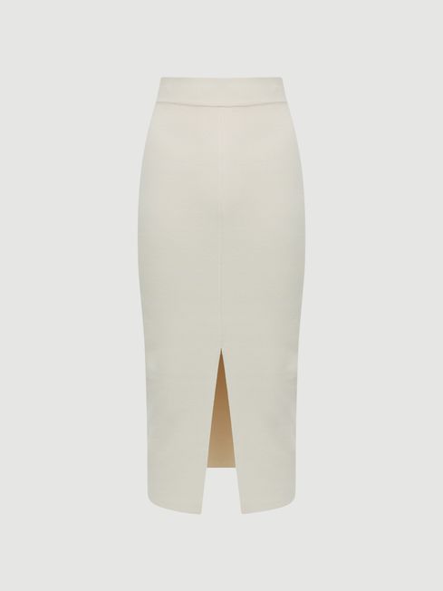 Knitted Co Ord Midi Skirt in White REISS USA