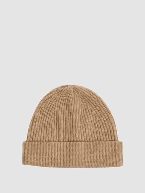 Reiss Camel Cara Cashmere Ribbed Beanie Hat