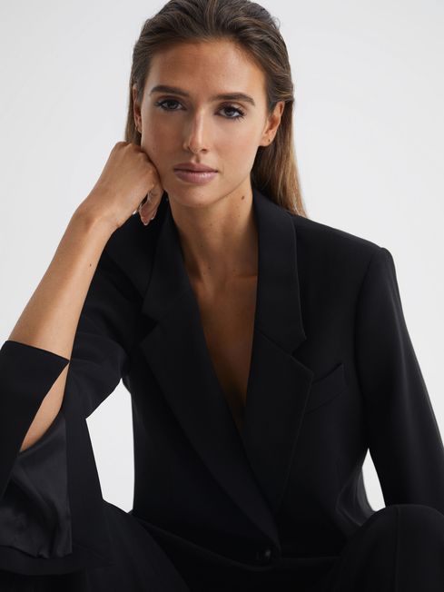 Reiss Black Maia Single Breasted Split Sleeve Tailored Fit Blazer
