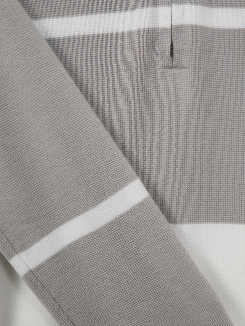 Reiss Soft Grey/White Tokyo Senior Slim Fit Half-Zip Long Sleeve Polo Shirt