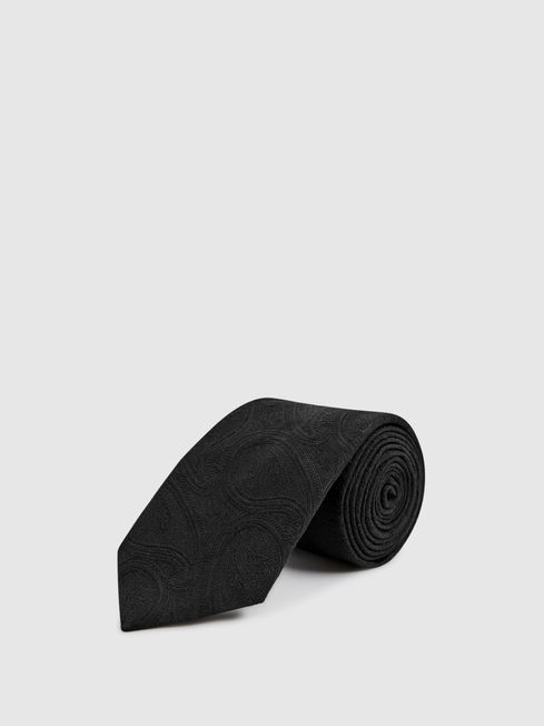 Reiss Black Launch Paisley Jacquard Print Tie