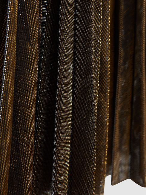 Reiss Gold/Black Alma Senior Metallic Pleated Skirt