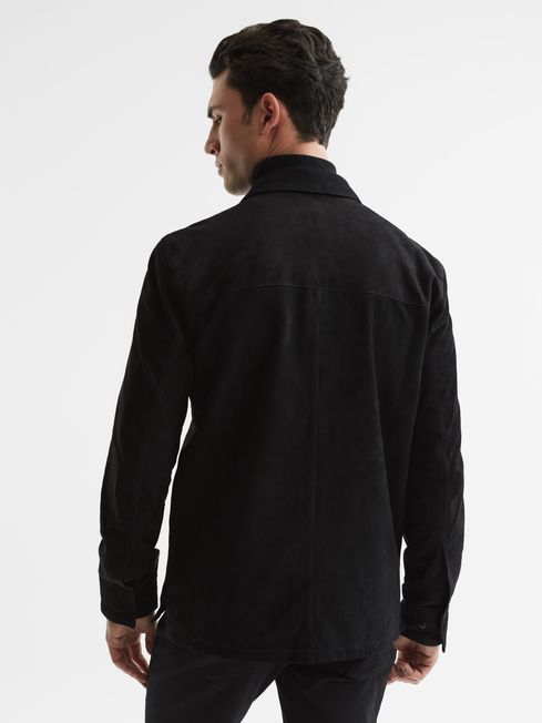 Reiss Black Baltimore PAIGE Twin Pocket Suede Overshirt