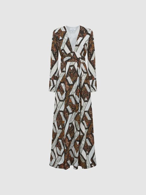 Reiss Loren Snake Print Plunge Maxi Dress REISS Australia
