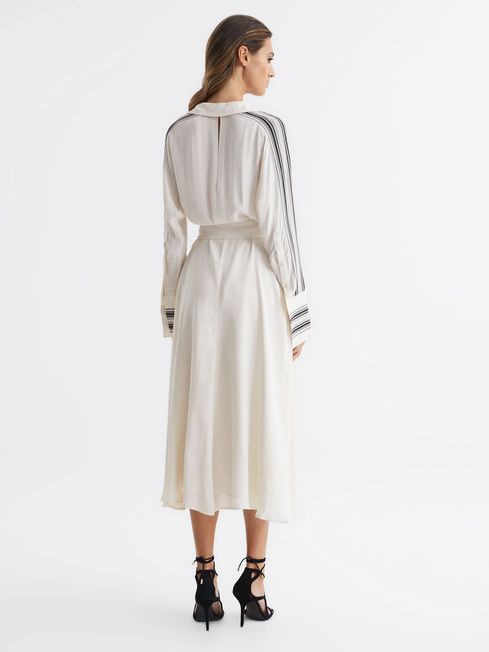 Reiss Nyla Side Stripe Tie Front Midi Dress | REISS USA