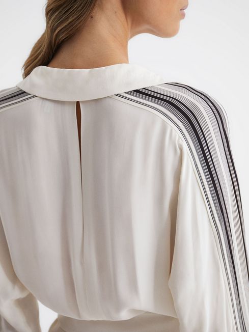 Reiss Ivory Nyla Side Stripe Tie Front Midi Dress