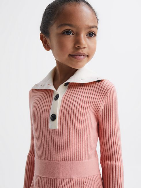 Reiss Pink Malani Junior Colourblock Knitted Dress