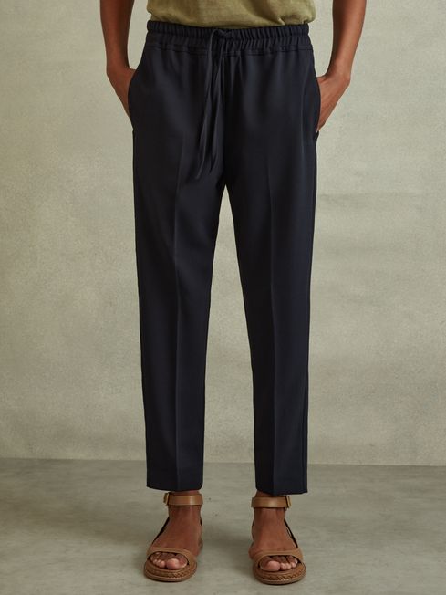 Reiss Navy Hailey Petite Tapered Pull On Trousers