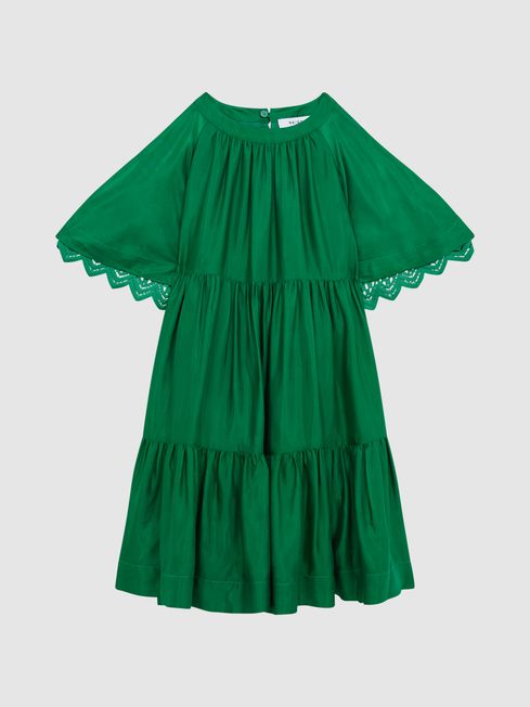 Reiss Green Alivia Junior Lace Sleeve Dress
