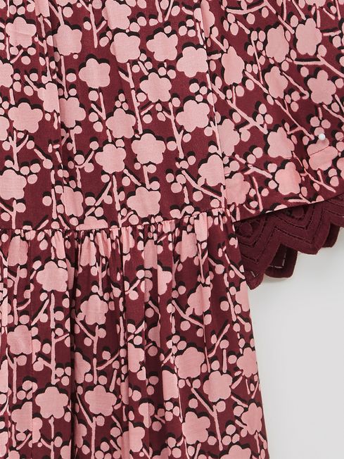 Reiss Pink Alivia Senior Lace Sleeve Printed Dress