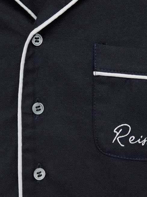 Reiss Navy Snooze Senior Button-Through Piped Pyjama Top