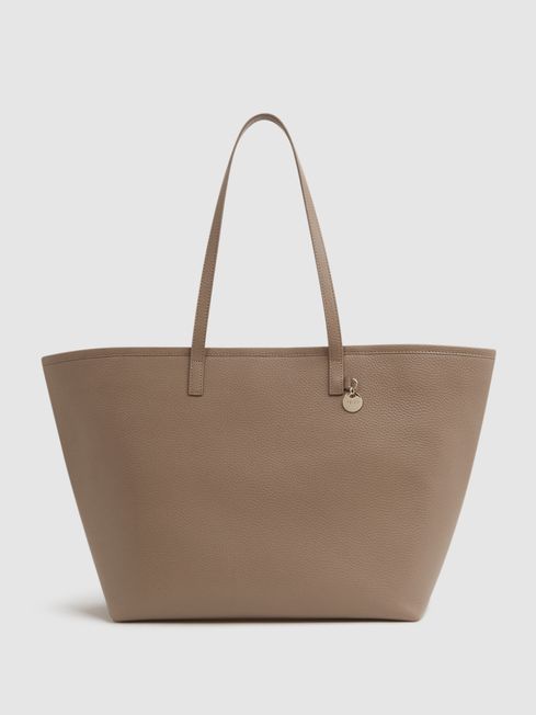 Reiss Taupe Dena Leather Tote Bag