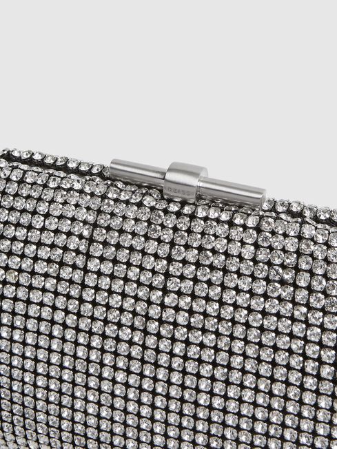 Reiss Silver Adaline Embellished Clutch Bag