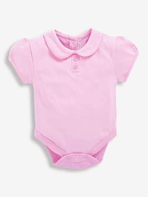 JoJo Maman Bébé Pink Plain Peter Pan Collar Baby Bodysuit