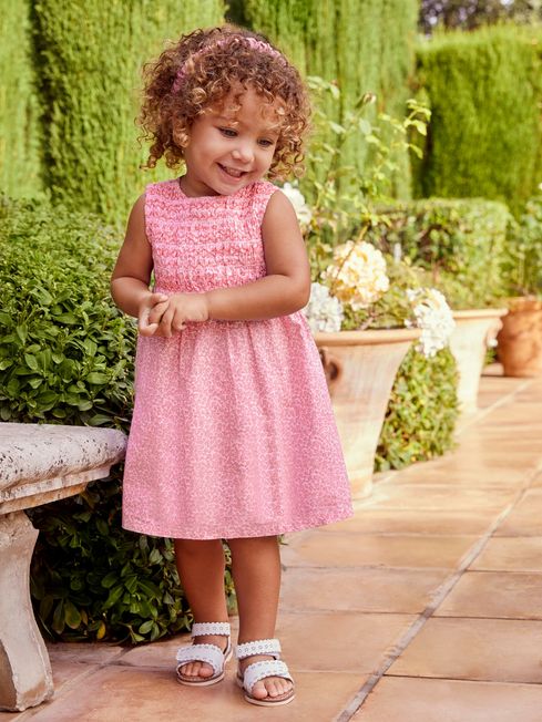 JoJo Maman Bébé Pink Bud Floral Smocked Dress