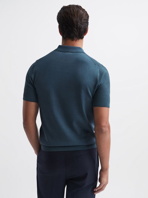 Press Stud Textured Polo Shirt in Airforce Blue