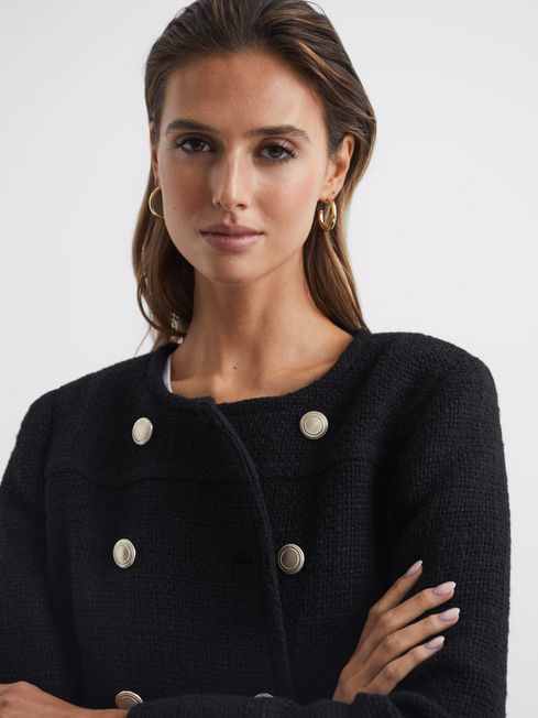 Reiss Black Esmie Cropped Double Breasted Jacket