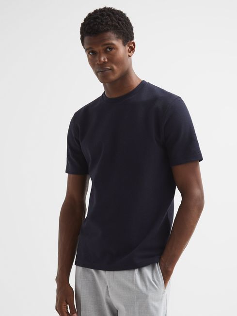 Reiss Navy Cooper Slim Fit Honeycomb T-Shirt
