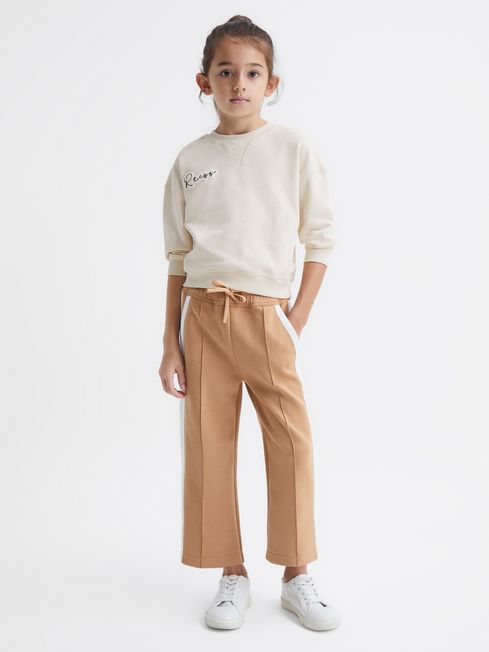 Kid's Loose Pants Ivory Cotton-Blend Fleece