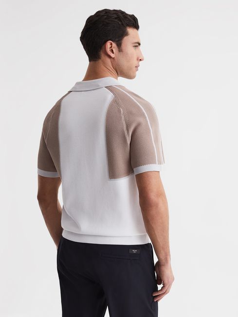 Reiss White/Stone Swing Golf Colourblock Half-Zip T-Shirt