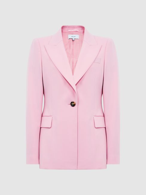 Reiss Pink Blair Single Breasted Wool Blend Blazer