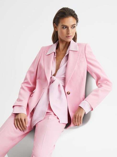 Reiss Pink Blair Single Breasted Wool Blend Blazer