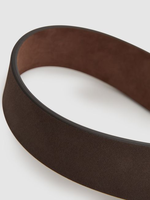 Reiss Chocolate/Tan Rowan Nubuck Leather Reversible Belt