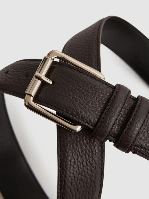 Reiss Chocolate Lucas Grained Leather Belt