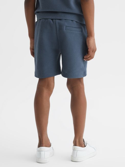 Junior Slim Fit Textured Drawstring Shorts in Airforce Blue