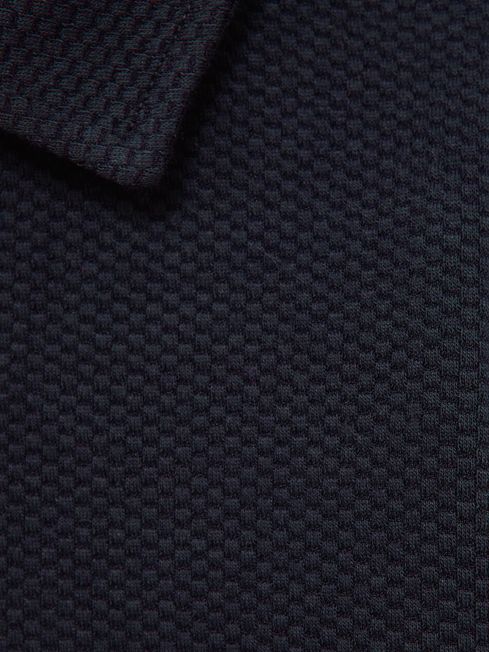 Reiss Navy Creed Junior Slim Fit Textured Half Zip Polo Shirt
