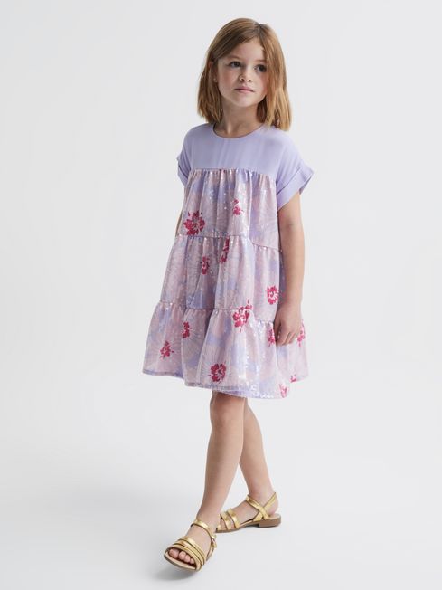 Reiss Lilac Lucie Junior Sequin Print Tiered Dress