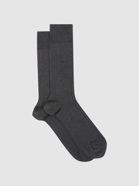 Reiss Charcoal Fela Ribbed Socks