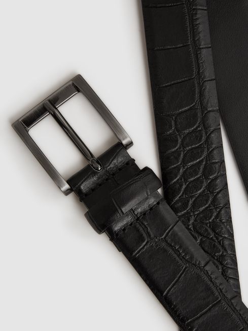 Reiss Black/Gunmetal Albany Leather Belt