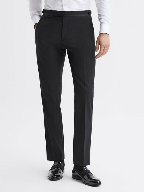 Reiss Black Poker Standard Trim Modern Fit Tuxedo Trousers